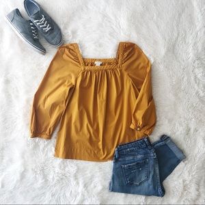 J. Crew factory marigold square neck peasant top puffed sleeves A line S…